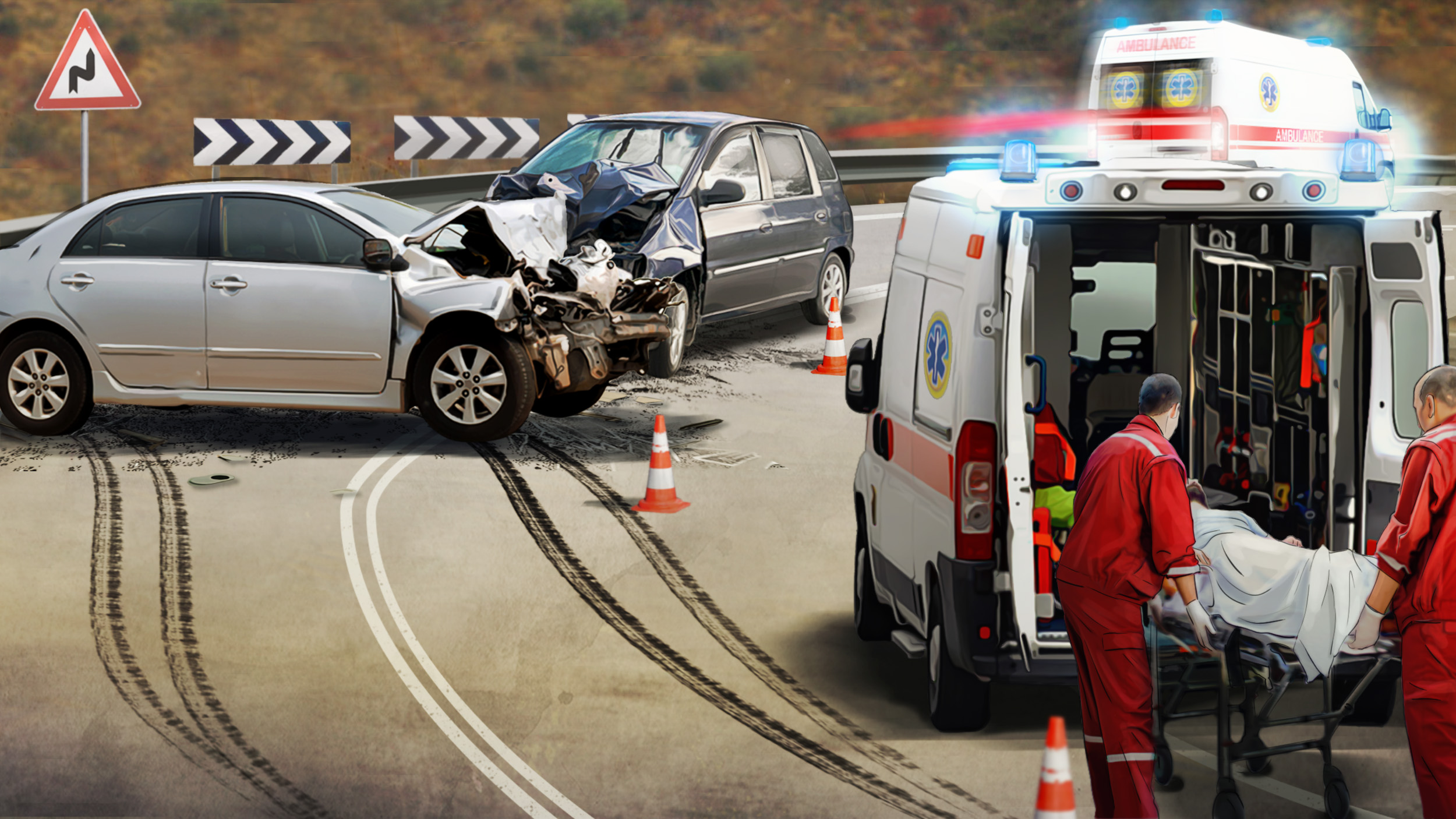 Injured people are quickly rescued from a car accident