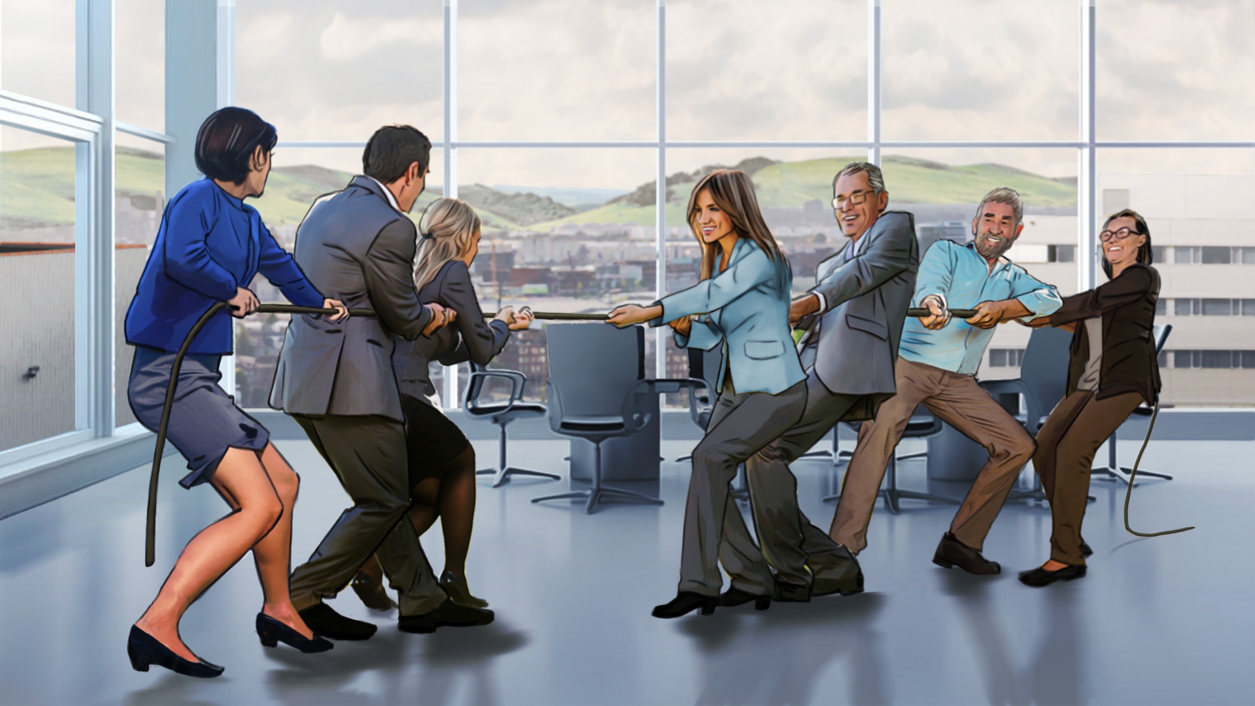 Intense tug-of-war between two groups of managers